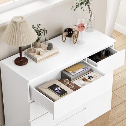 Weiße Kommode mit 5 Schubladen & Tür – 100cm Sideboard