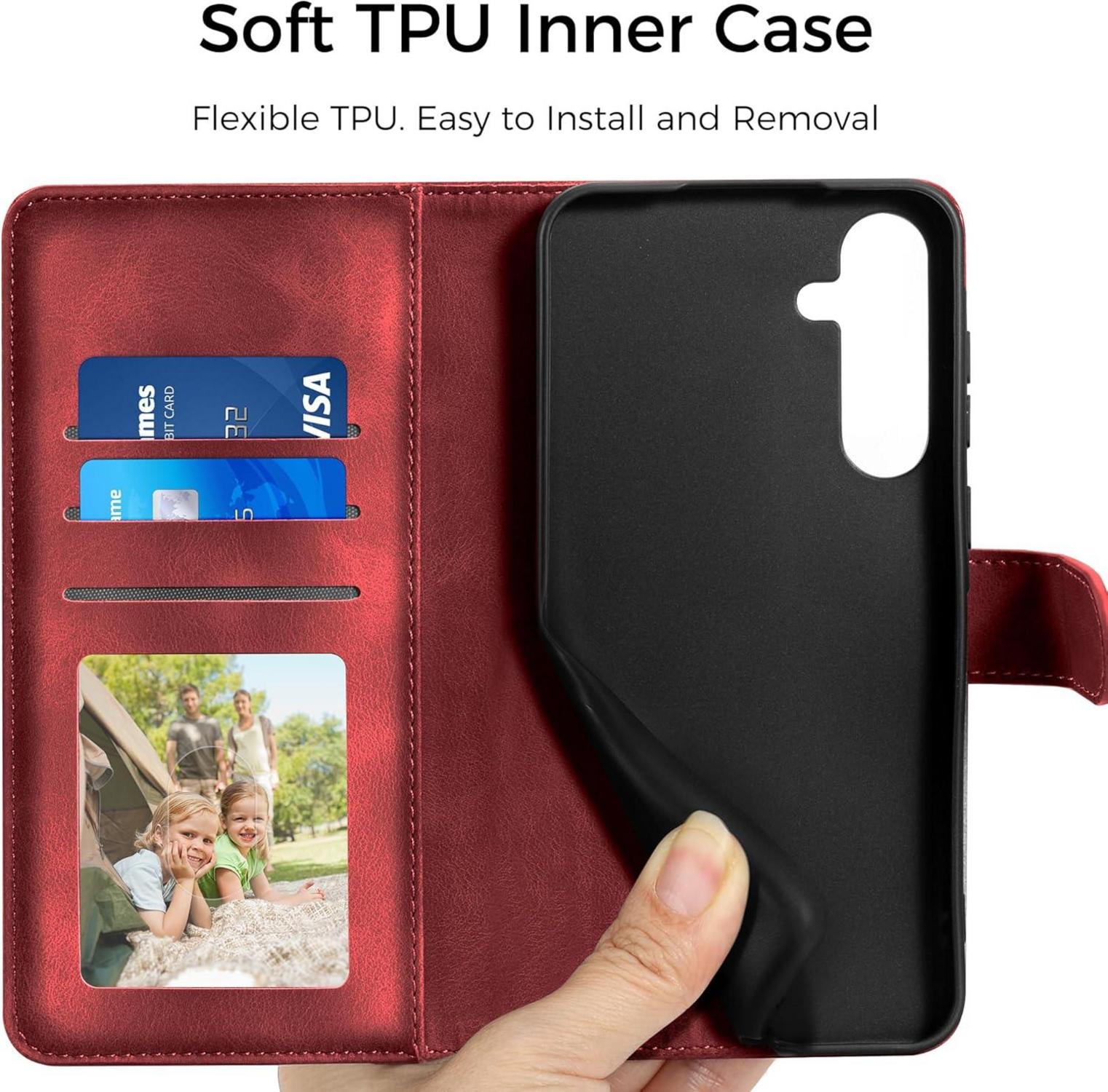Samsung Galaxy A55 5G Hülle Wallet Case Rot PU Leder Standfunktion