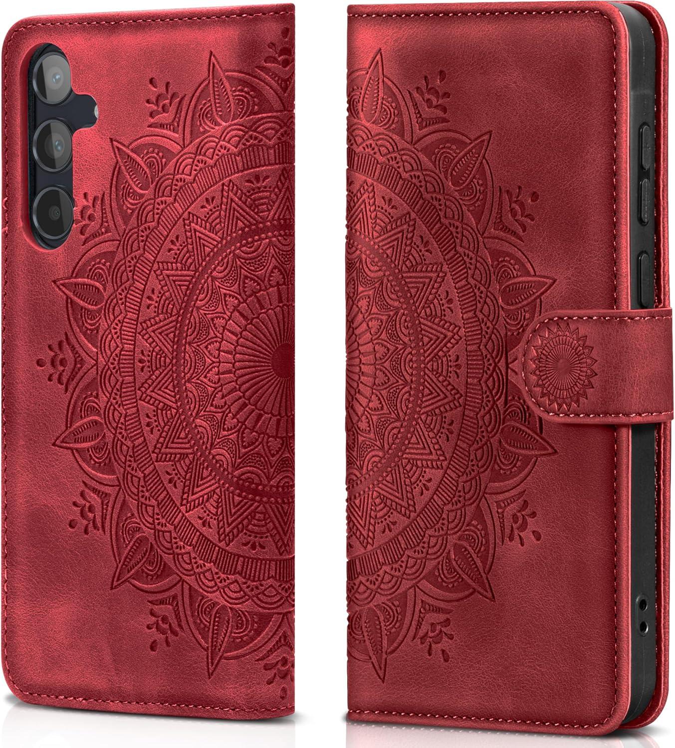 EASDNB Samsung Galaxy A55 5G Lederhülle Rot Flip Wallet Case mit Standfunktion
