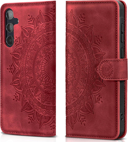 EASDNB Samsung Galaxy A55 5G Lederhülle Rot Flip Wallet Case mit Standfunktion
