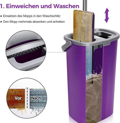Wischmopp Set mit Eimer und 5 Mikrofaser Pads, Lila
