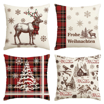 Weihnachts Kissenbezüge 4er Set Rot Schwarz BüffelKaro 40x40 cm