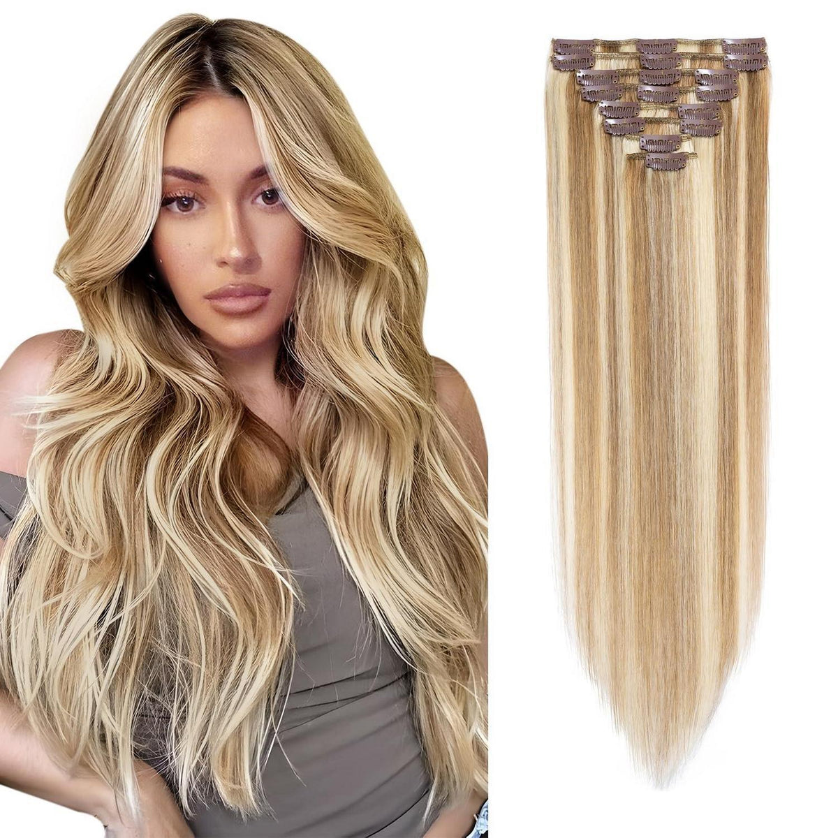 Echthaar Clip-Ins 45cm Goldbraun & Blond Balayage