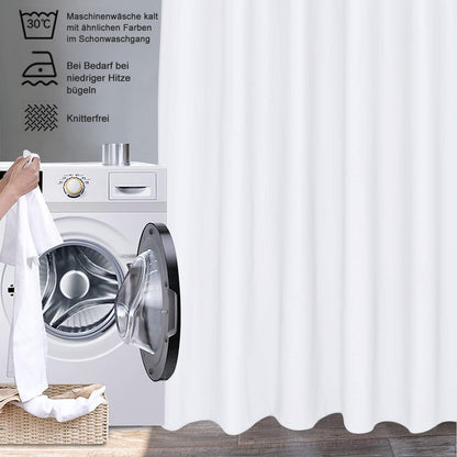Duschvorhang 180x160 Textil Stoff Weiß Wasserdicht Anti