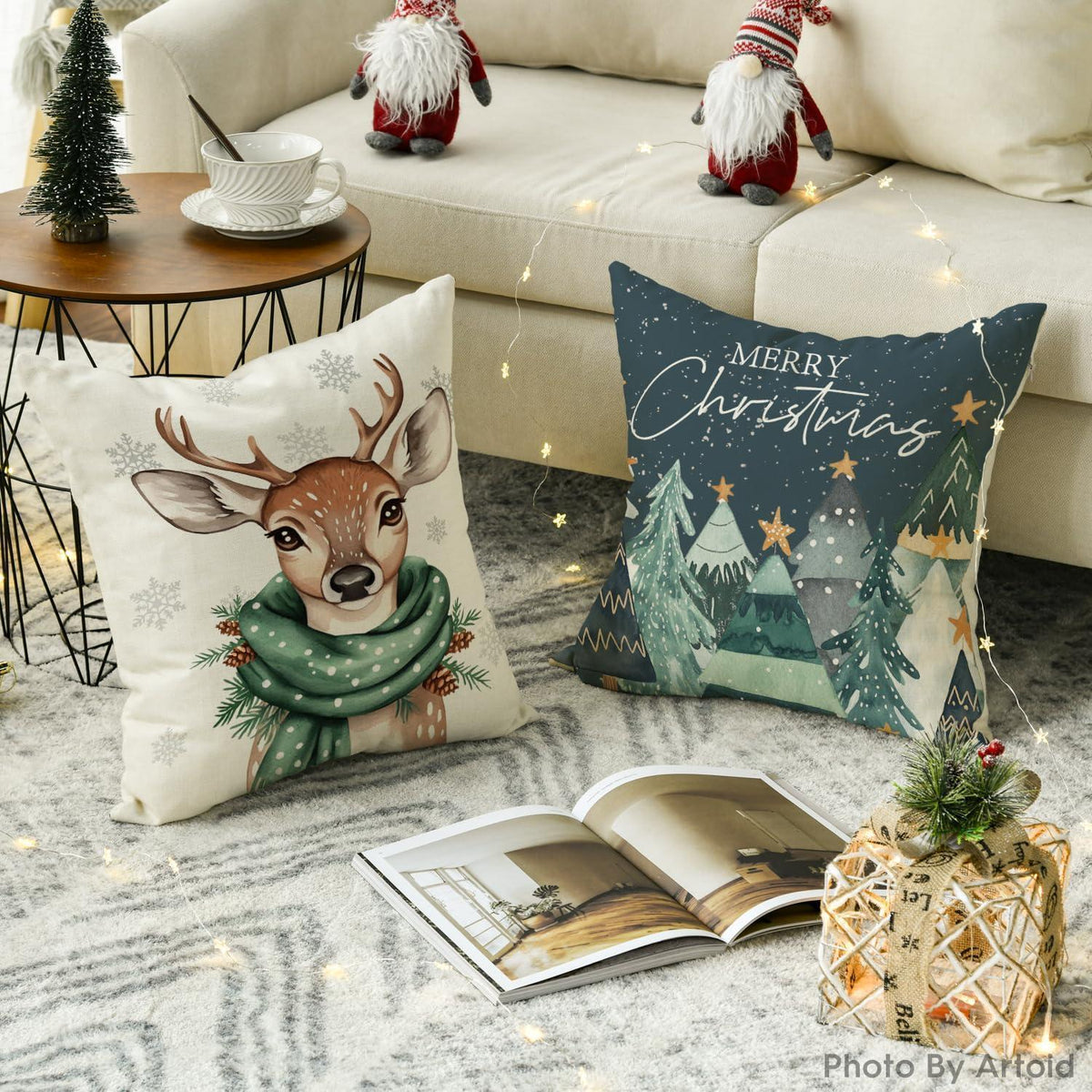 Weihnachtliche Kissenbezüge 4er Set, 40x40 cm, Grün