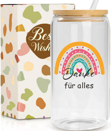 Dankeschön Geschenk für Frauen - Trinkglas mit Deckel und Strohhalm