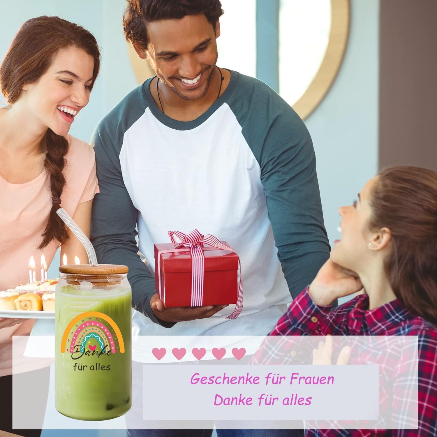 Dankeschön Geschenk für Frauen mit Becher und Strohhalm