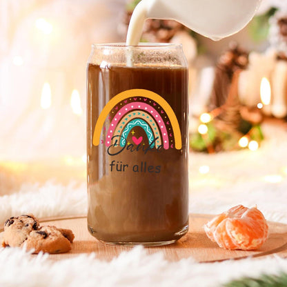 Danke Geschenk für Frauen - 16 oz Glasbecher mit Holzdeckel und Strohhalm