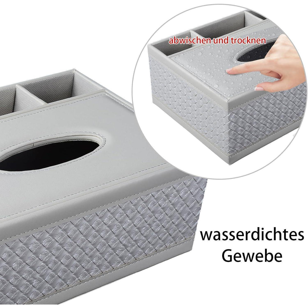 Taschentücherbox mit Organizer & Fernbedienungshalter in Lederoptik
