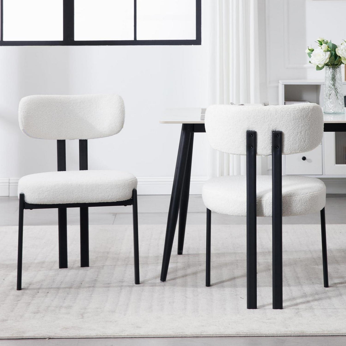 Esszimmerstühle Kunstfell 2er Set Modern Weiß