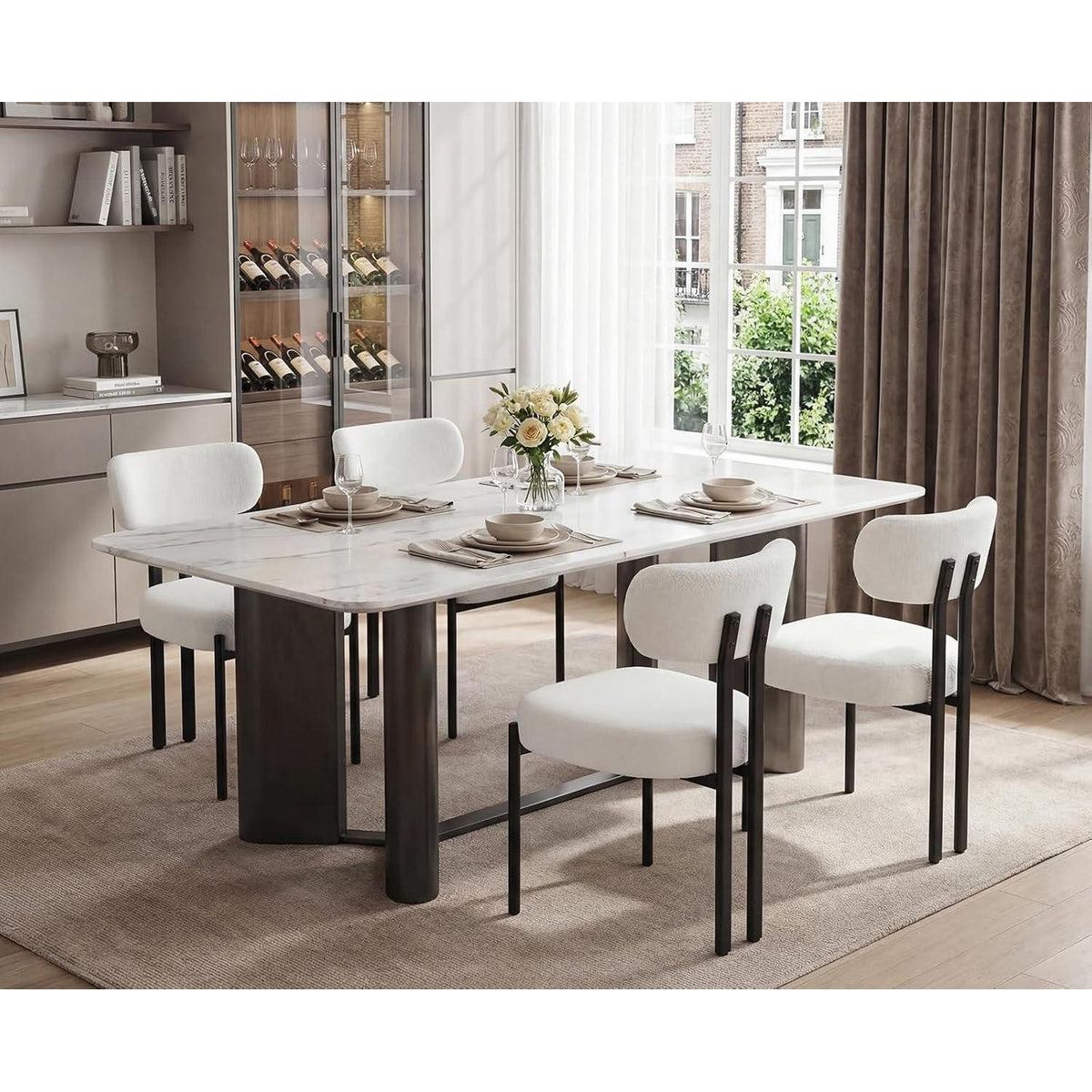 Esszimmerstühle Kunstfell 2er Set Modern Weiß