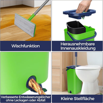 MASTERTOP 2in1 Wischmopp Set mit Eimer & 5X Mikrofaser-Pads