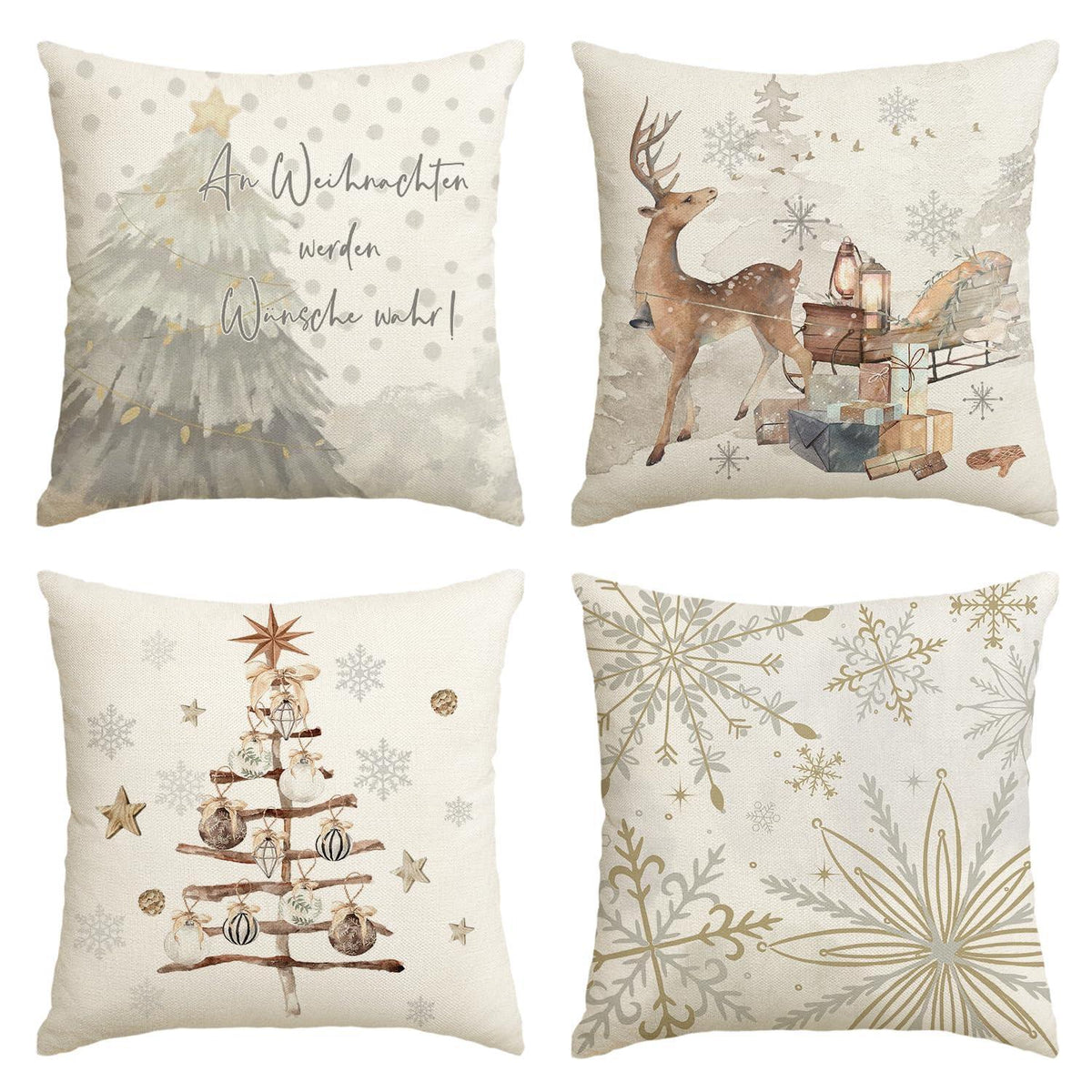 Weihnachtliche Kissenbezüge 4er Set, 40x40 cm, Beige