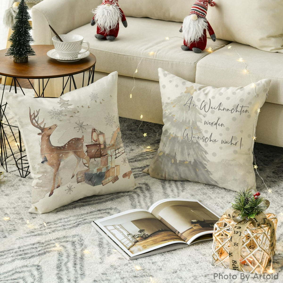 Weihnachtliche Kissenbezüge 4er Set, 40x40 cm, Beige