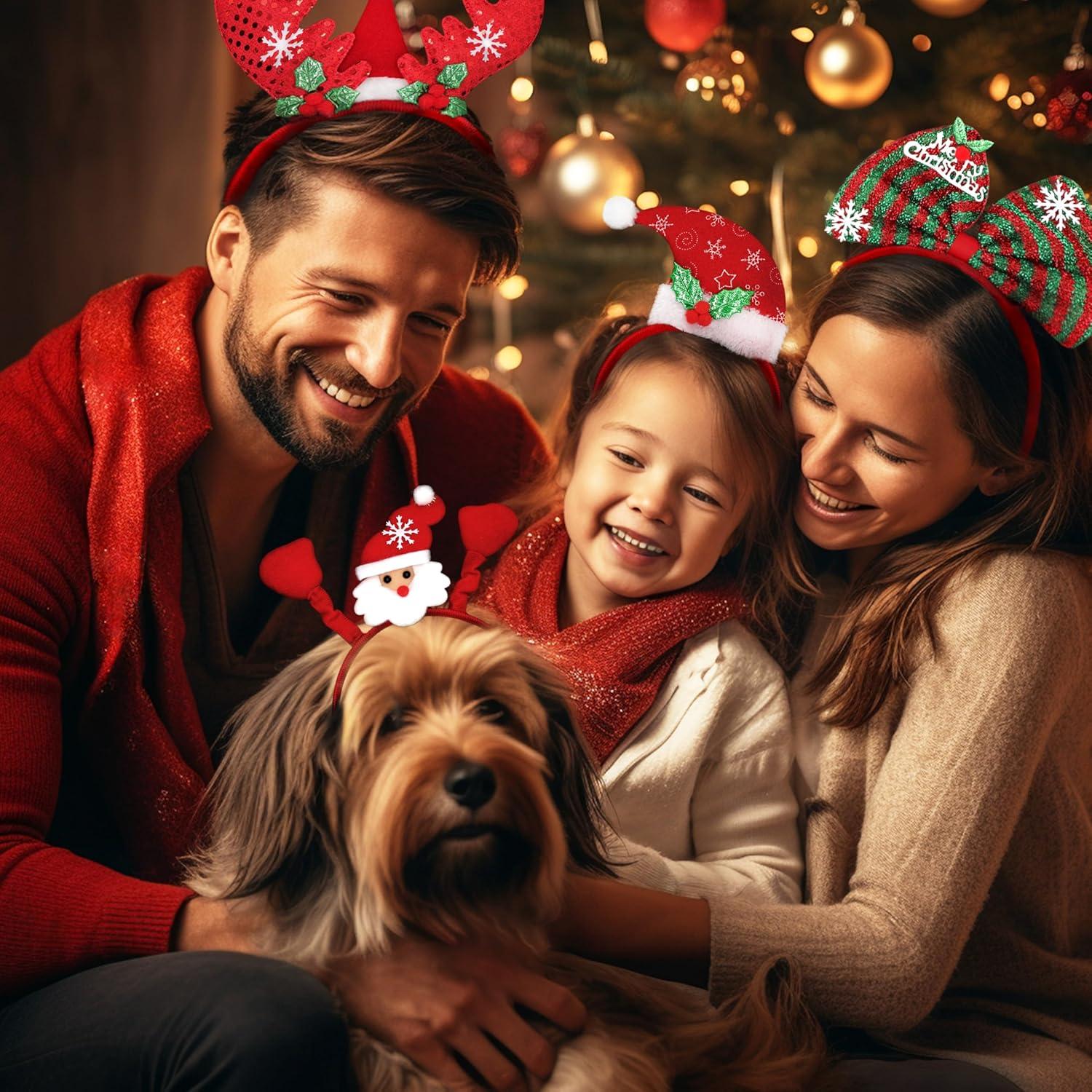12er Pack Weihnachts-Haarreifen Santa Rentier Schneeflocken Bögen