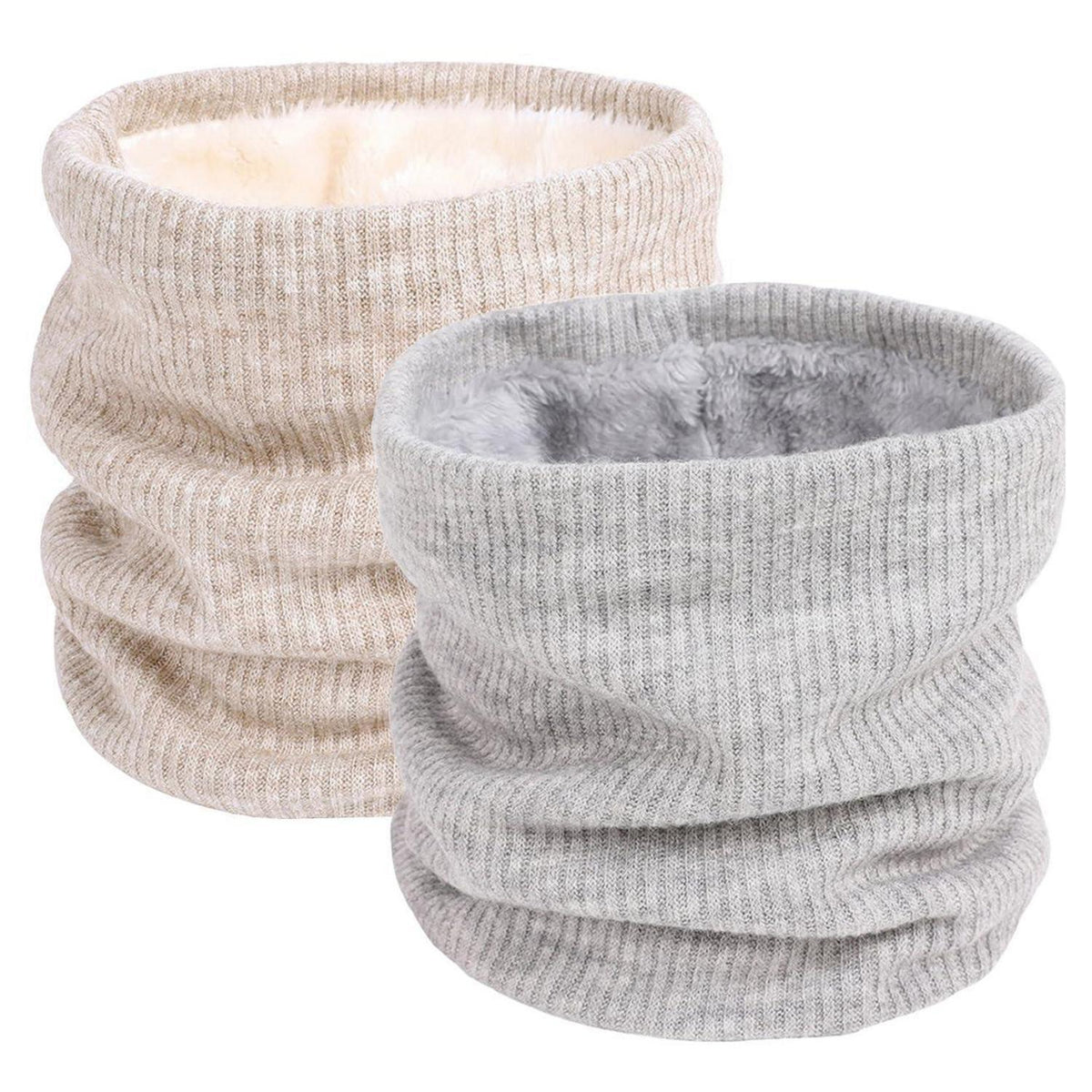Loop Schal Damen Herren Winter Schlauchschal Unisex Warm Beige+Hellgrau