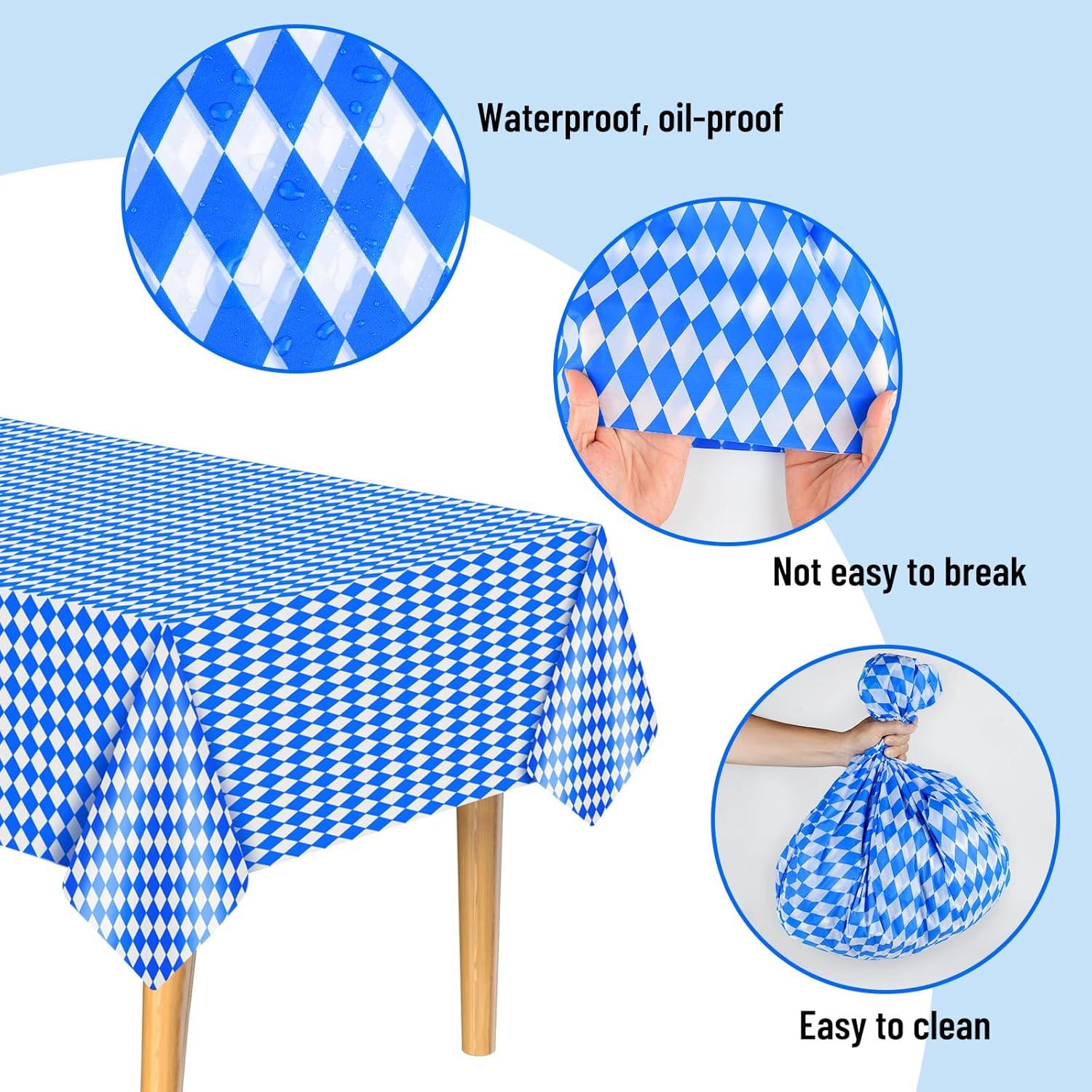 NEBURORA Oktoberfest Tischtuch bayerische Flagge blau-weiß Rautenkaro 4er Pack