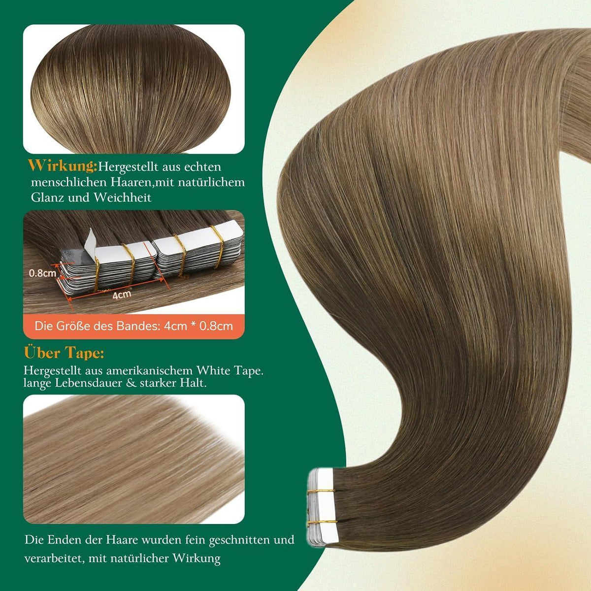Echthaar Tape Extensions 60cm Blond Balayage Ombre