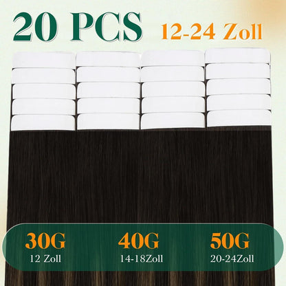 Echthaar Tape Extensions Balayage Braun Ombre 45cm