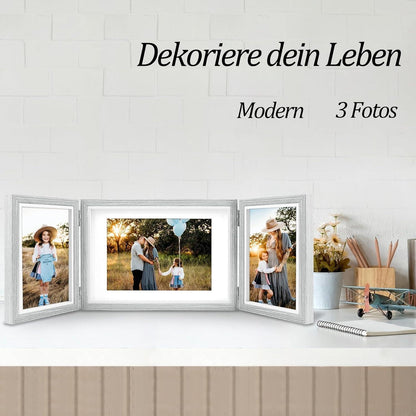 Dreifach-Bilderrahmen 10x15 cm 12x17 cm Schwarz Echtglas