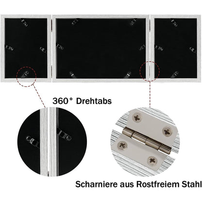 Dreifach-Bilderrahmen 10x15 cm 12x17 cm Schwarz Echtglas