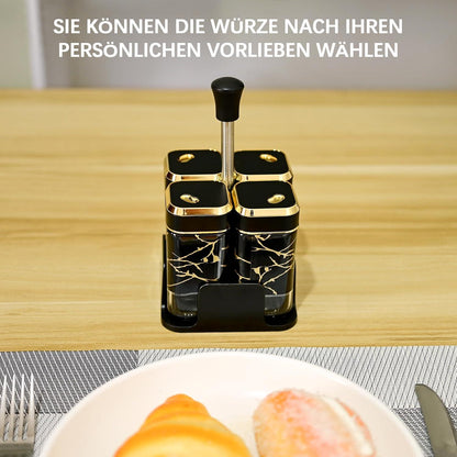 4-teiliges Gewürzgläser Set mit Drehbaren Deckeln & Großem Trichter