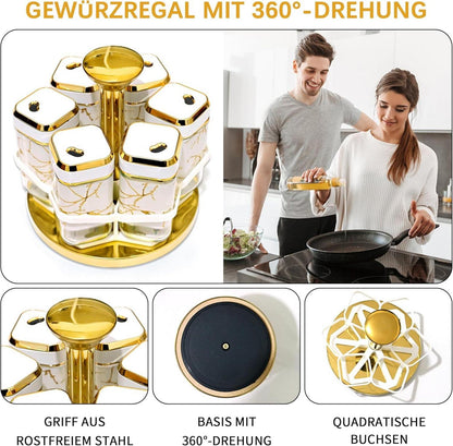 Marmorierter Gewürzregal mit 6 x 120ml Gewürzgläser