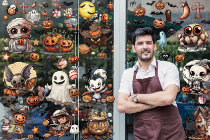 12 große selbstklebende Halloween Fensterbilder PVC Wiederverwendbar Fenstersticker Halloween
