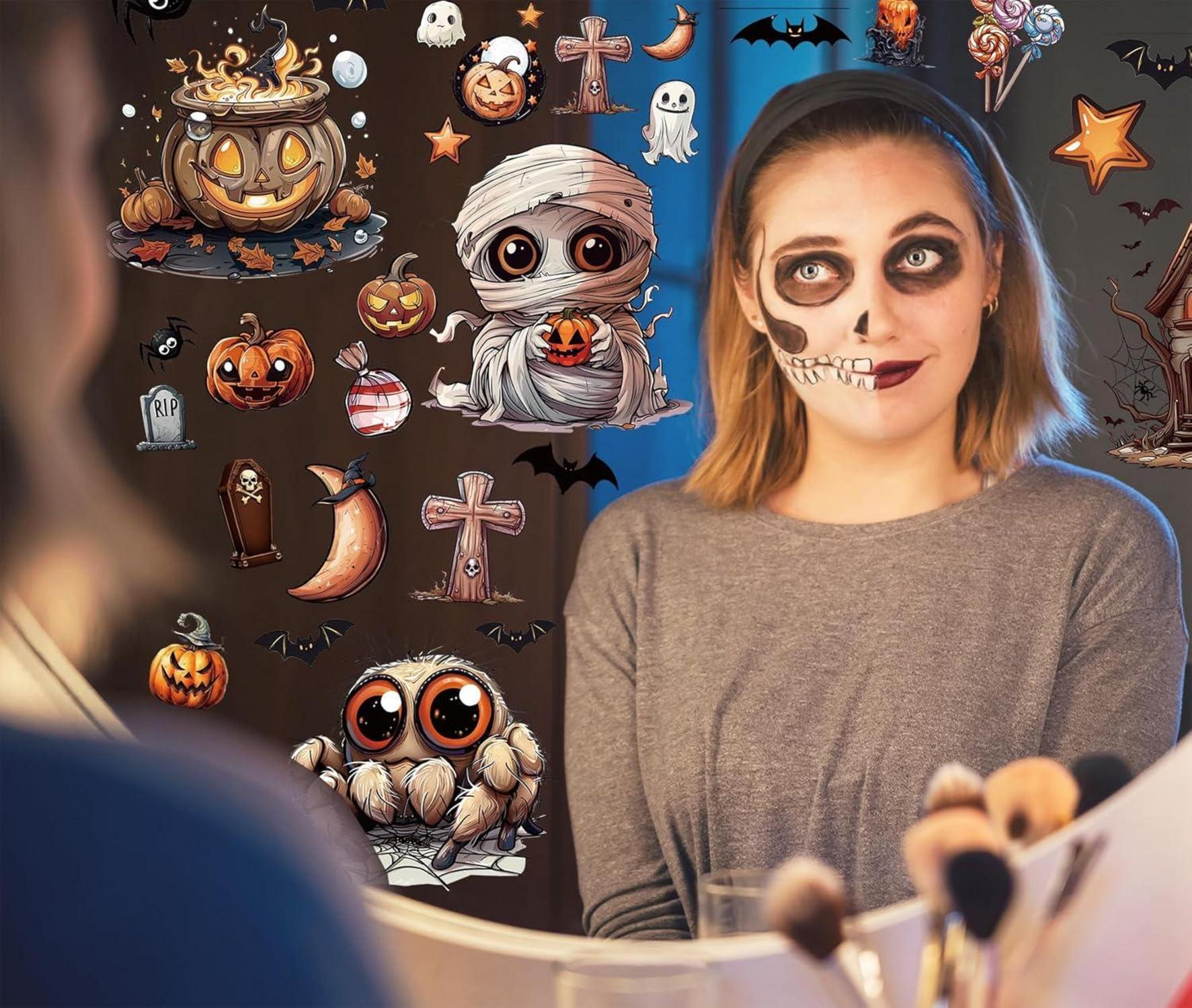 Halloween Fensterbilder Set Selbstklebend Wiederverwendbar PVC Fensterdeko