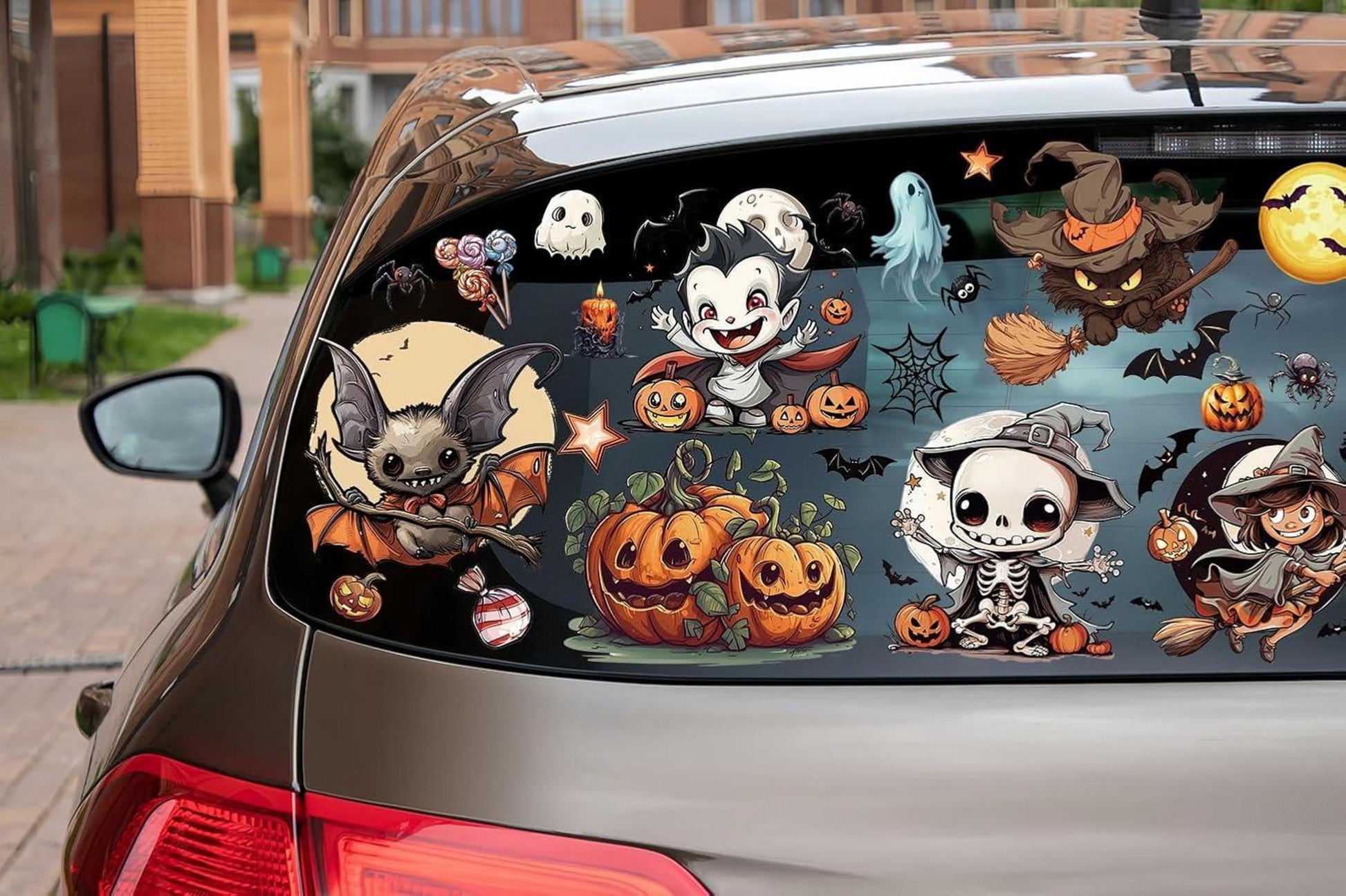 12 Blätte große Halloween Fensterbilder Selbstklebend Fensterdeko PVC