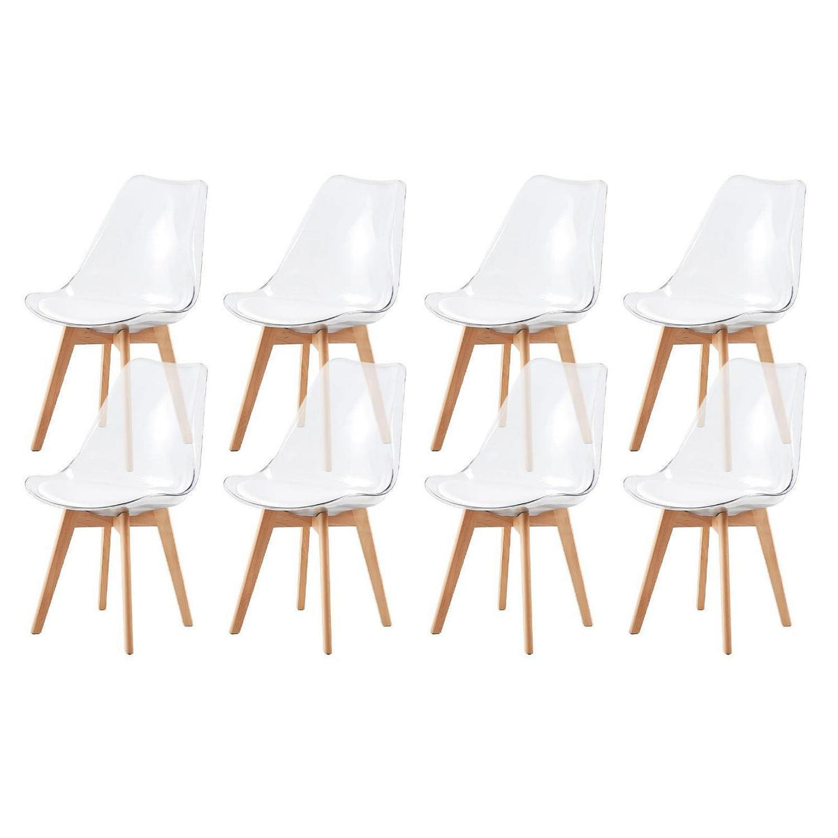 Transparente Esszimmerstühle Set 8er mit Buchenbeinen & Sitzkissen