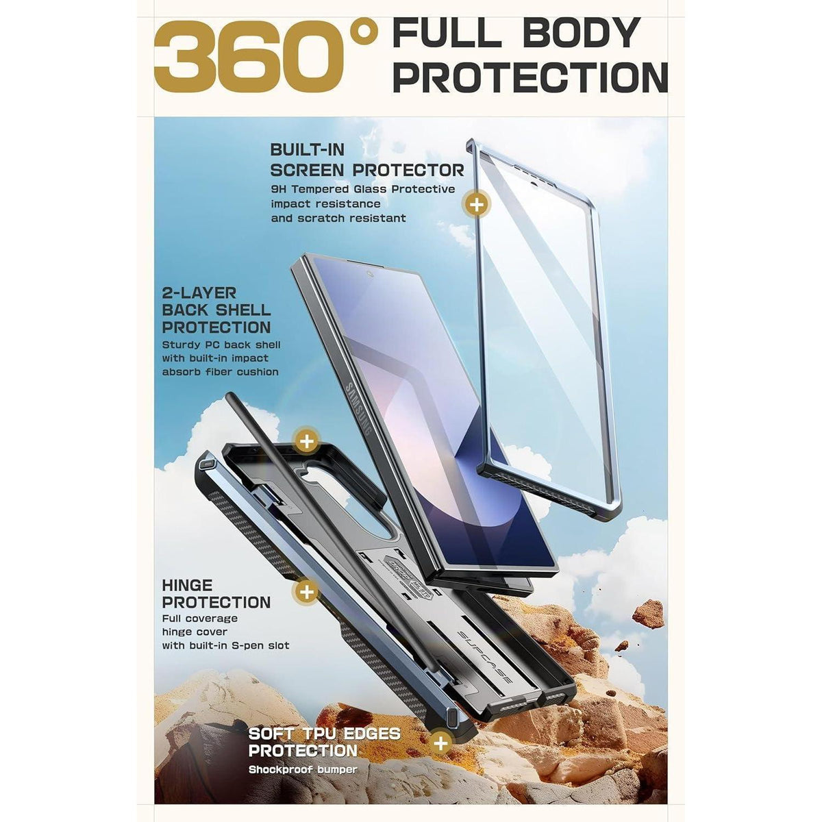 Schutzhülle für Samsung Galaxy Z Fold 6 mit S-Stifthalter und Ständer