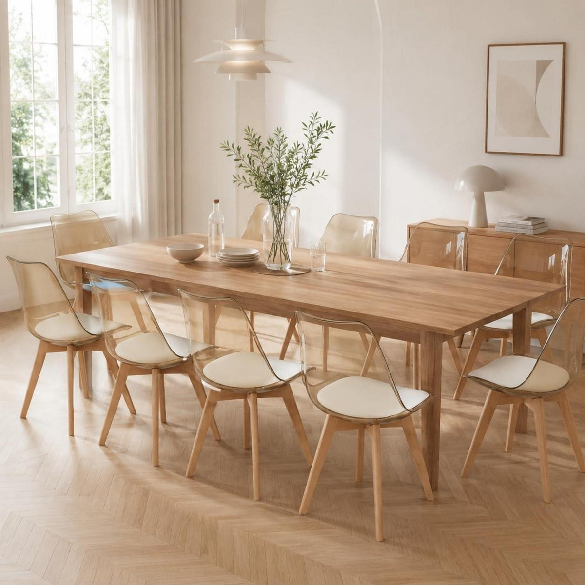 Esszimmerstühle Set 8er – Braune Schale mit weißem PU Sitz