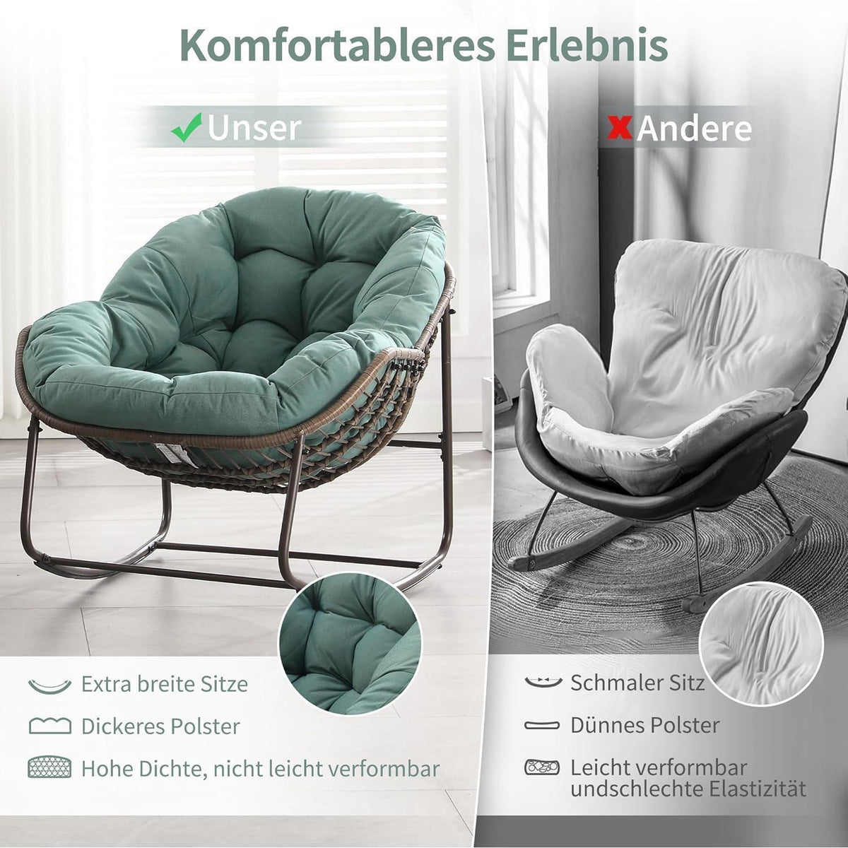 Papasan Schaukelstuhl - Bequemer Sitz für Terrasse & Wohnzimmer