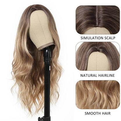 Lange Wellige Perücke Dunkelblond Synthetisch Hitzebeständig Ombre