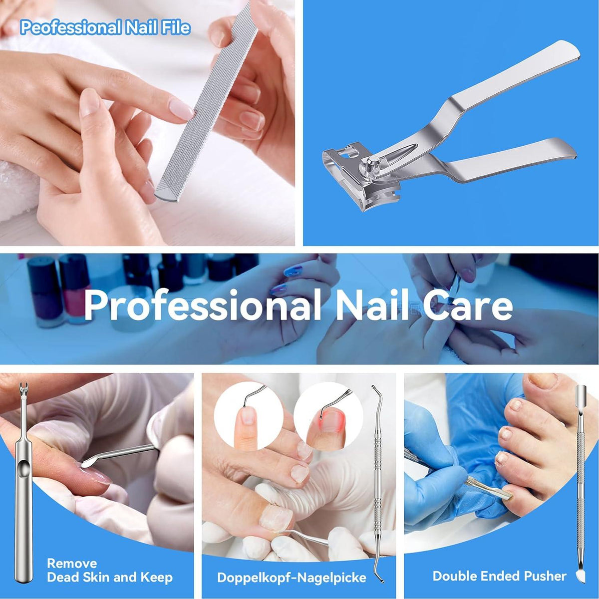 Profi Nagelschere Nagelknipser Set 7-teilig Fußnägel Pediküre Maniküre_EDelstahlEtui