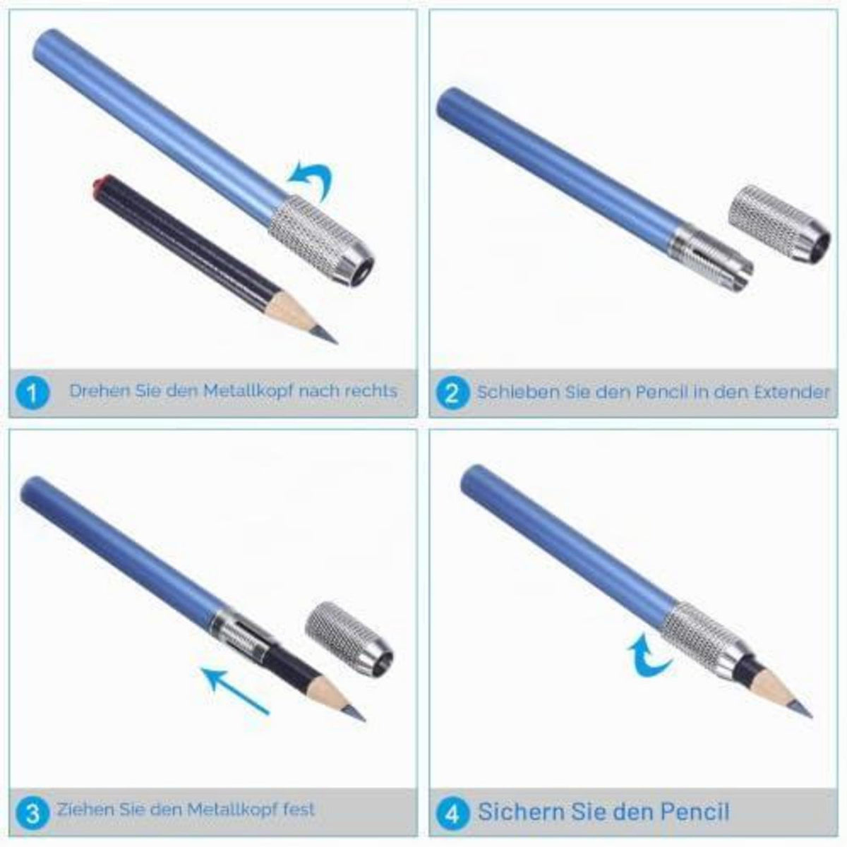 Bleistiftverlängerung Metall 2er Set Blau – Für Bleistifte & Stifte