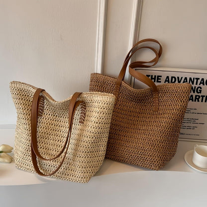 Große Strohtasche Damen Strand Schultertasche Urlaub Reisen