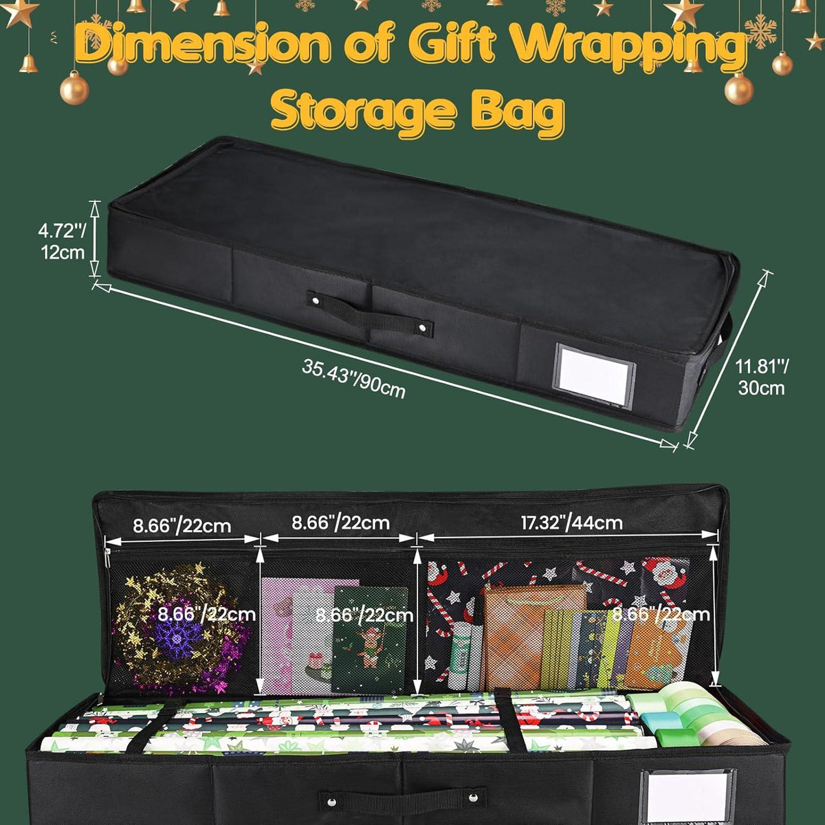 Geschenkpapier Aufbewahrung Organizer 600D Oxford Gewebe 90x13x12cm Schwarz