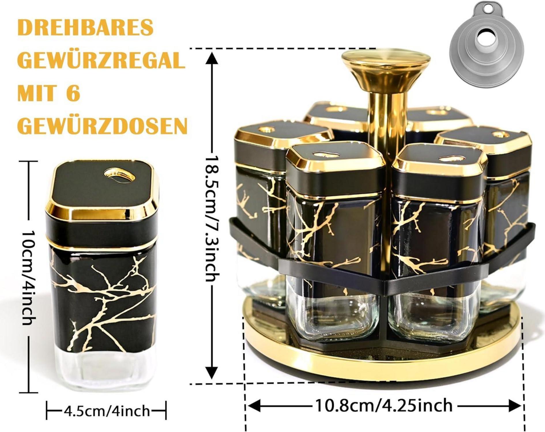 SAEIV Marmorierter Gewürzregal Stehend 6x120ml Gewürzgläser Drehbarer Spice Rack aus Edelstahl