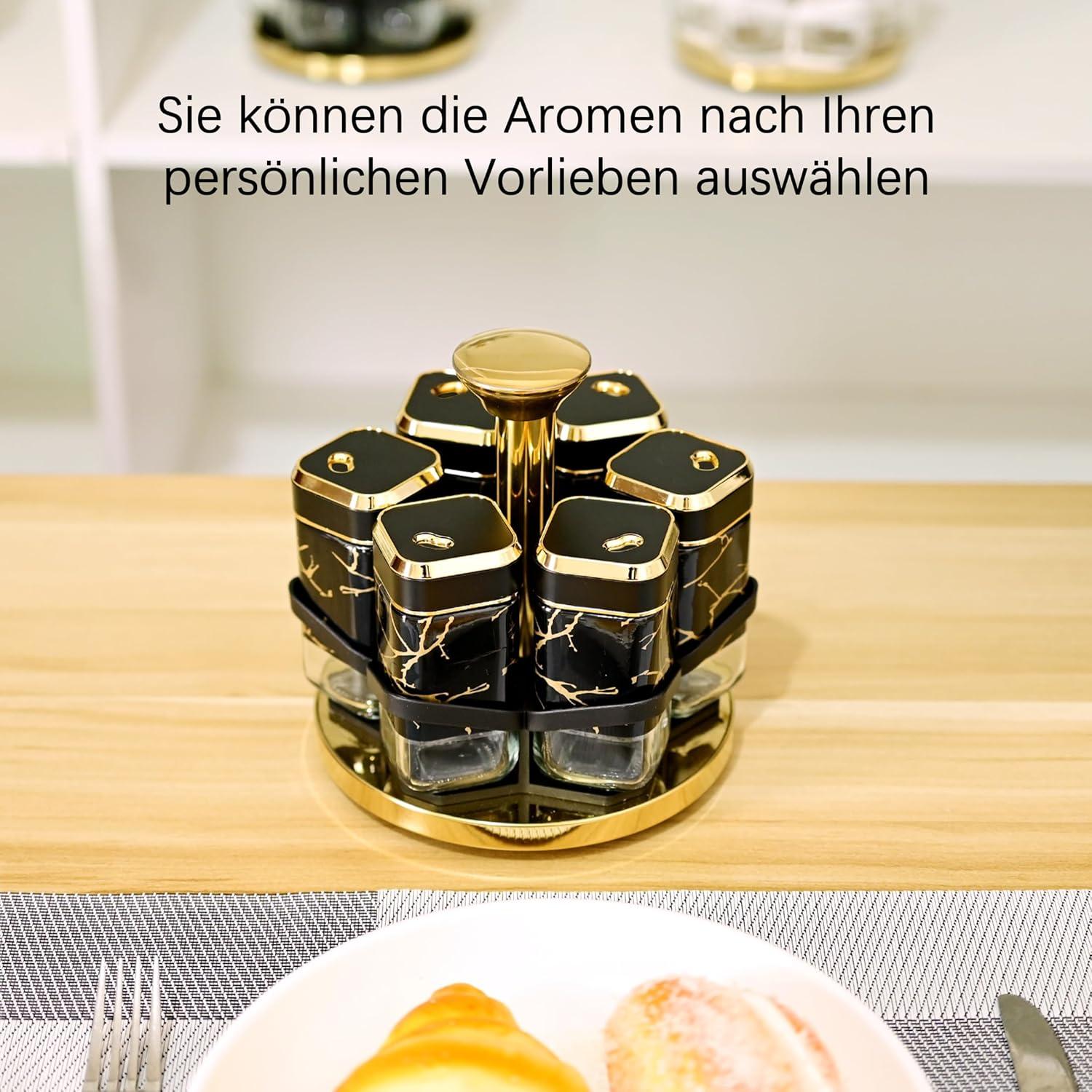 Marmorierter Gewürzregal Stehend 6 x 120ml Gewürzgläser 360° Drehbare