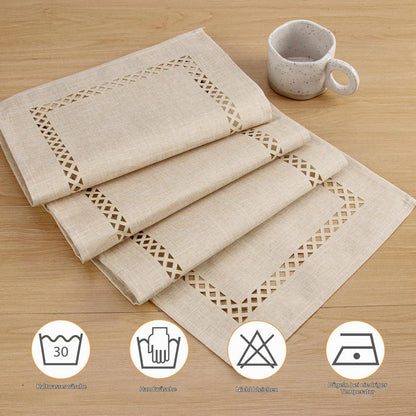 Tischläufer Beige 183x33 cm Leinenoptik Wasserabweisend Modern