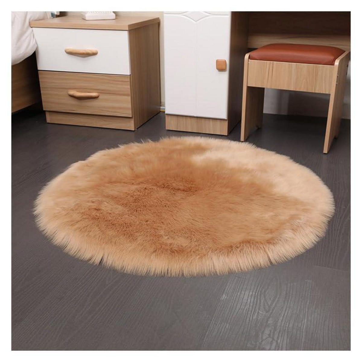 Runder Schaffellteppich Flauschig 120cm – Weicher Kunstfell Teppich
