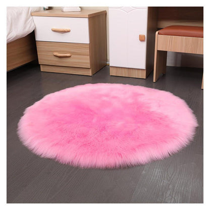 Runder Schaffellteppich Rosa Flauschig 150cm Kunstfell Teppich
