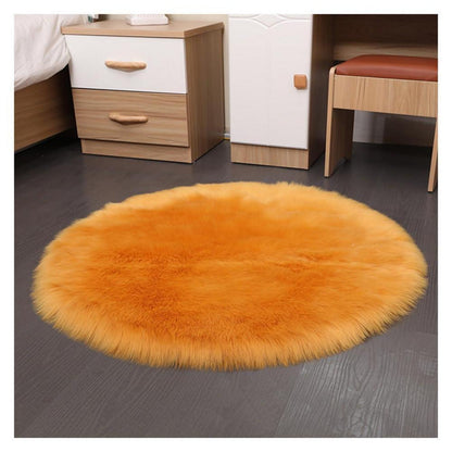 Runder Schaffellteppich Kunstfell Flauschig 120cm Kamel
