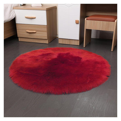 Runder Schaffellteppich Rot – Flauschig & Weich 150cm