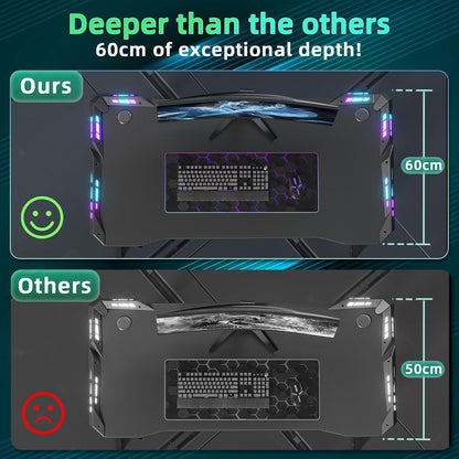 Gaming Schreibtisch LED Z-Rahmen 100x60 cm Stabil Kohlefaserbeleuchtung