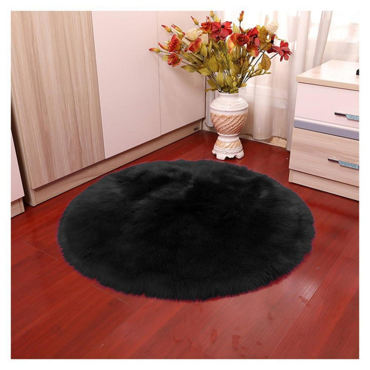Runder Schaffellteppich Schwarz Flauschig 150x150cm