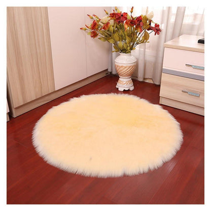 Runder Schaffellteppich Flauschig Beige 100cm Kunstfell Teppich