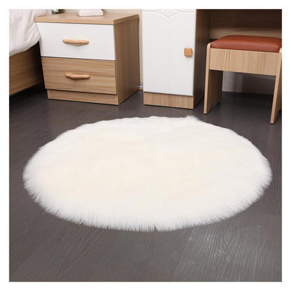 Runder Schaffellteppich Weiß Flauschig 150cm Kunstfell Teppich